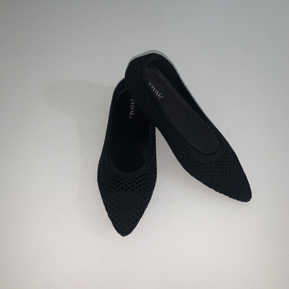 Vivaia Shoes Womens Size 7 Black Knit Pointed Toe Ballet Flats Comfort